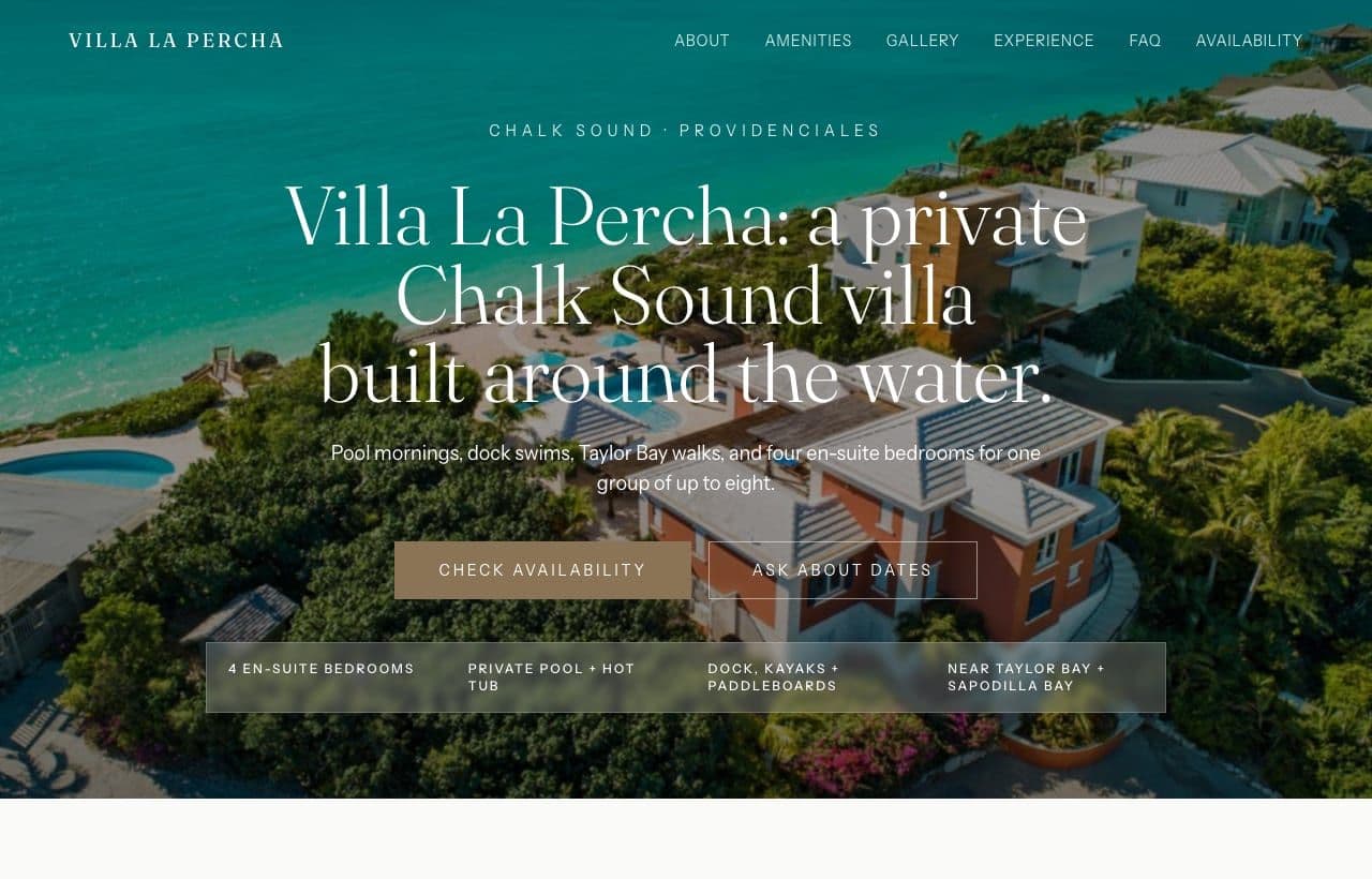 Live Villa La Percha direct site hero screenshot